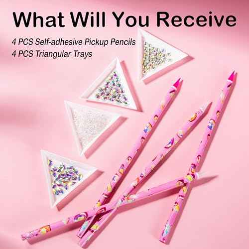 8 Pcs Rhinestone Picker Tool Kit, Self-Adhesive Wax Pencil for Rhinestones and Diamond Painting, Gem Picker Tool Dotting Tools for Nail Art, 4 Wax Pen and 4 Rhinestone Trays rhinestone tools
