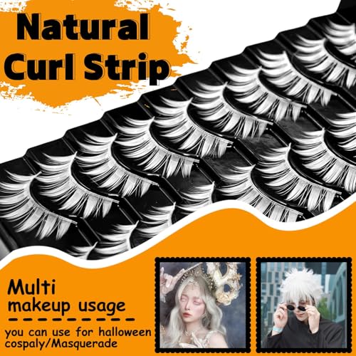 False lashes White 10 Pairs Manga Lashes Anime Cosplay Lashes Spiky Manga Style Lashes Janpanese 16mm Extension Natural Manhua Doll Eye Lashes Halloween Makeup Look by AUGENLI