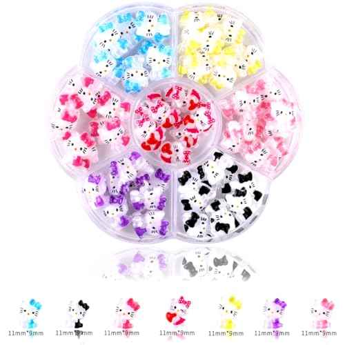 Kawaii Nail Charms,3D Nail Art Charms Bow Nail Charms Pearls Y2K Slime Charms for DIY Nail Art Decoration Supplies Flatback Resin Cute Cat Charms for Acrylic Nail Cartoon Kitty Nail Accessories & Tool