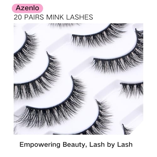 Azenlo Faux Mink False Eyelashes 20 Pairs 14mm Wispy Cat Eye