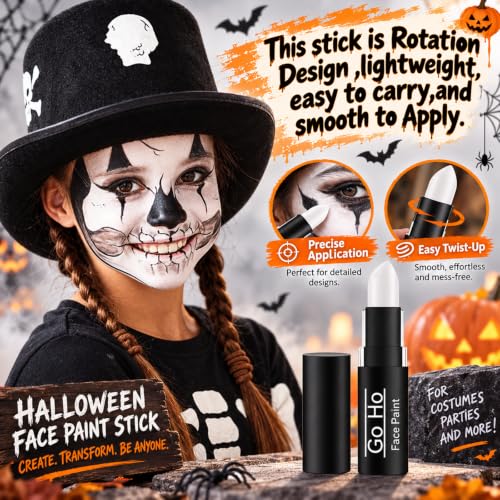 Go Ho 3 Pack Makeup Clown & Face Paint Sticks - White, Black, Red for Halloween & SFX