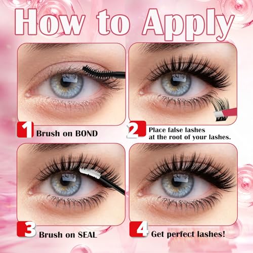 Clusters Kit Wispy Eyelash Cluster Natural DIY Lash Extension Kit 8-14mm 30D 40D Individual Lashes Kit with Lash Bond and Seal Waterproof Lash Tweezers for Self Use (30D&40D£¬8-14mm,Kit)