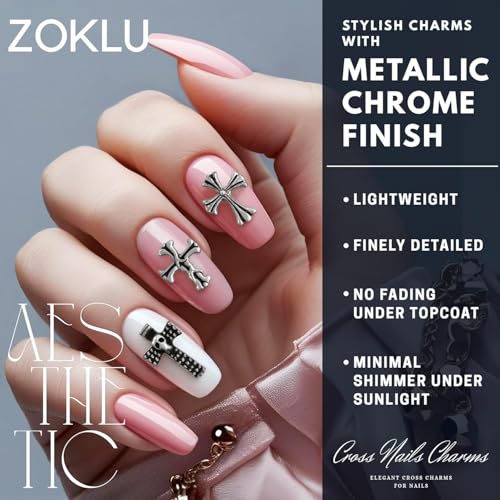 120 Pcs Silver Cross Nail Charms for Press-On & Gel Nails - 3D Gothic Designs