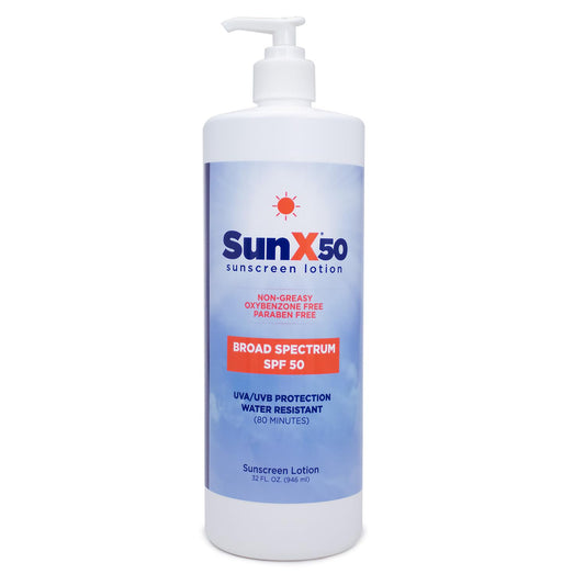 CoreTex Sun X 50 SPF Sunscreen Lotion (32oz. Bottle) - Free of Parabens, Oxybenzone, & Octinoxate - Oil Free, Broad Spectrum (UVA/UVB) Sunscreen - Water & Sweat Resistant up to 80 Min.