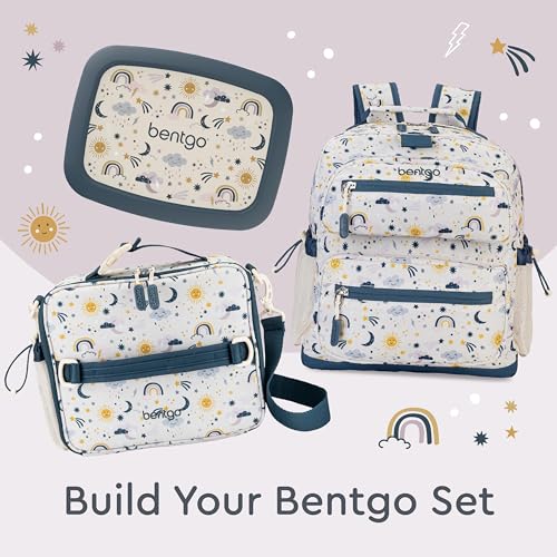 Bentgo Kids Lunch Bag - Durable, Double-Insulated Lunch Bag for Kids 3+; Holds Lunch Box, Water Bottle, & Snacks; Easy-Clean Water-Resistant Fabric & Multiple Zippered Pockets (Friendly Skies)