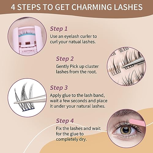 SIMER Cluster Lashes - 60 Pcs Wispy D Curl Individual Eyelash Extensions 9-12mm