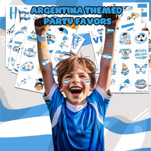 Argentina Soccer Temporary Tattoos 120 PCS Party Favors