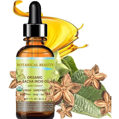 Botanical Beauty Organic SACHA INCHI OIL 100% Natural Pure Undiluted Virgin Unrefined Cold Pressed Carrier Certified Organic Oil For Face, Skin, Hair, Lip, Nails, Rich in Vitamin E (1 Fl Oz 30 ml)