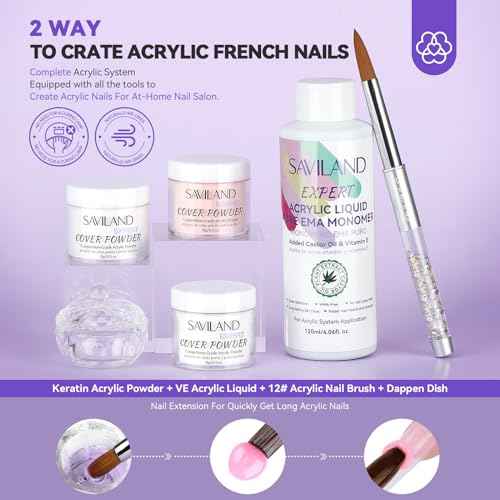 SAVILAND Acrylic Nail Kit for Beginners: Professional Nail Kit Acrylic Set with Practice Hand 400pcs Nail Tips Electric Nail Drill Pure EMA Acrylic Nail Kit for Nail Extension Home Salon Use