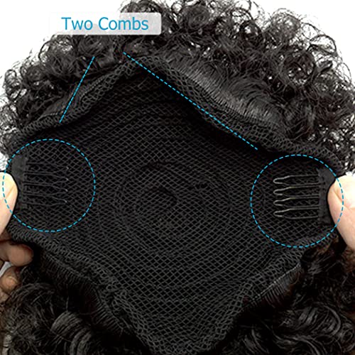 QTHQTFL Large Afro Puff Ponytail, Short Synthetic Afro Puff Ponytail for Natural Hair Extensions for Black Women(Natural Black 1B#)