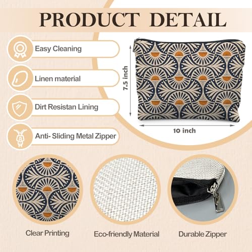 Boho Makeup Bag with Sunset Leaf Design | Linen Canvas Pouch