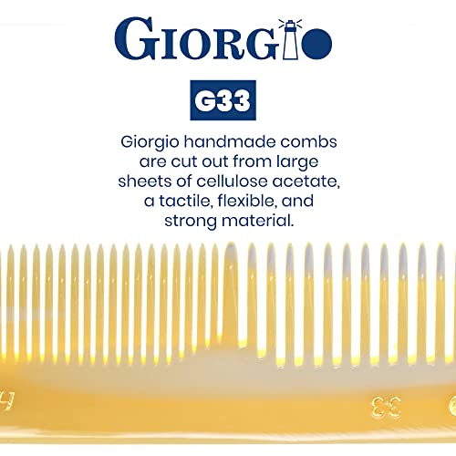 Giorgio G33 FineTooth and WideTooth Pocket Comb - Handmade Styling and Grooming Comb for Men's and Women's Hair, Beard, and Mustache, Saw Cut and Polished Travel Comb