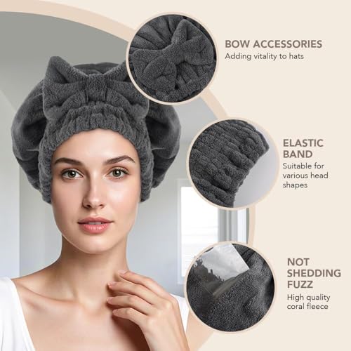 SUNLAND Microfiber Hair Drying Cap with Bow 2 Pack