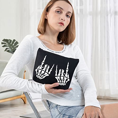 BWWKTOP Skeleton Rock Hands Cosmetic Makeup Bag Rock Skull Hands Gifts Skeleton Rock On Makeup Zipper Pouch Bag Skeleton Rock Merchandise (Skeleton Rock Hand)