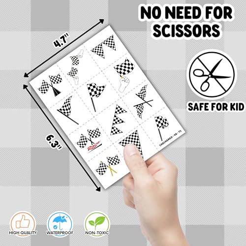 72PCS Checkered Flag Party Set - 48PCS Temporary Tattoos & 24PCS Slap Bracelets - Racing-Themed Birthday Supplies, Baby Shower Gifts, Classroom Rewards & Party Decor