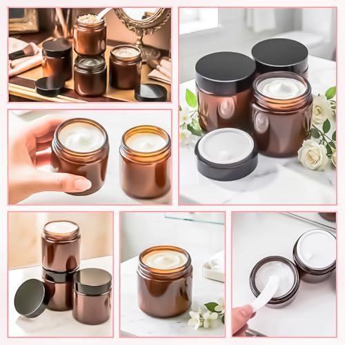5 Pack 4oz Amber Glass Jars with Lids & Spatulas
