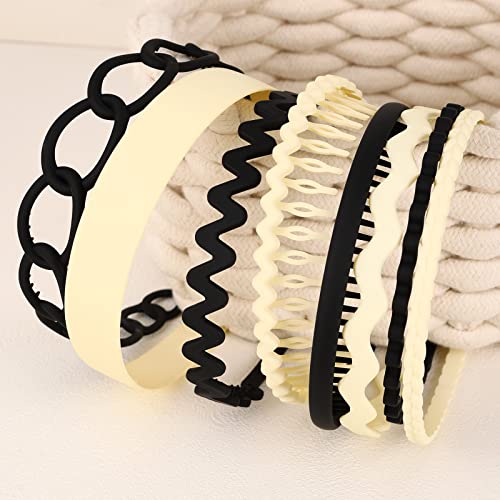 Drnytunk Unisex Hair Band 8Pcs Plastic Headband with Teeth Head Bands Combing Hairbands Wavy Outdoor Sports Headbands for Men's Hair Band Women Accessories Non Slip Head Band Headwear,Black and White