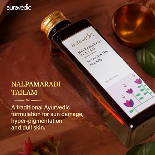 Auravedic Nalpamaradi Thailam Face Oil | Ayurvedic Massage Oil | Helps Revive Dull Skin & Reduce Facial Lines | Natural Moisturization with Vetiver & Sandalwood | 3.38 Fl Oz (100ml)