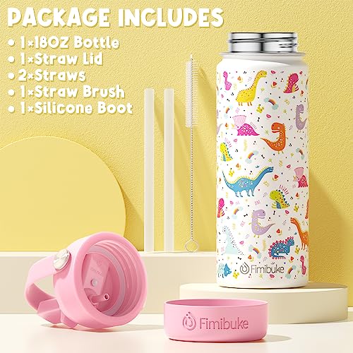 Fimibuke Kids Insulated Water Bottle - 18oz BPA-FREE Kids Cups with Straw Double Wall Vacuum Tumbler 18/8 Stainless Steel Leak Proof Toddler Water Bottle for School Boys Girls (2 Pack, Ocean Life)