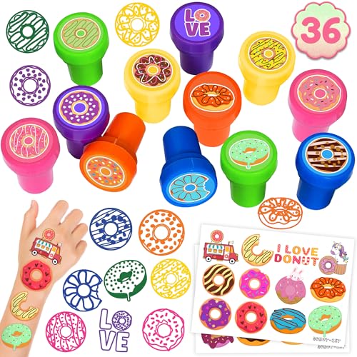 36 Piece Donut Party Favors Set - Tattoos & Stamps
