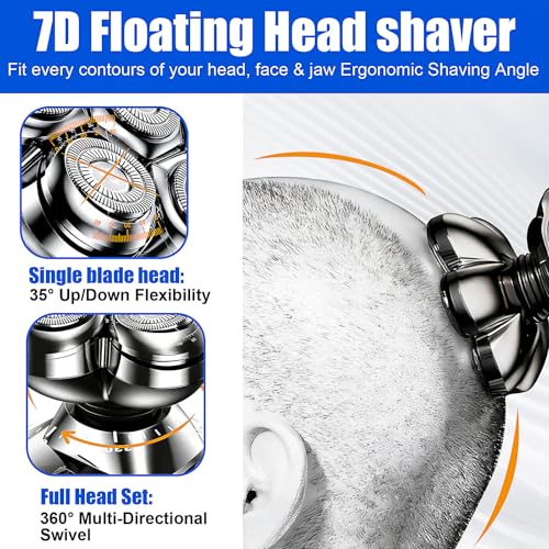 7-Blade Magnetic Shaver Head Replacement for Freebird Head Shave Bald Men - Universal Fit for Most Brand Shavers, Head & Face Grooming (Silver/2Pack)