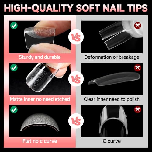 UNA GELLA 600 Pcs Short Square Gel Nail Tips - Pre Etched Full Cover