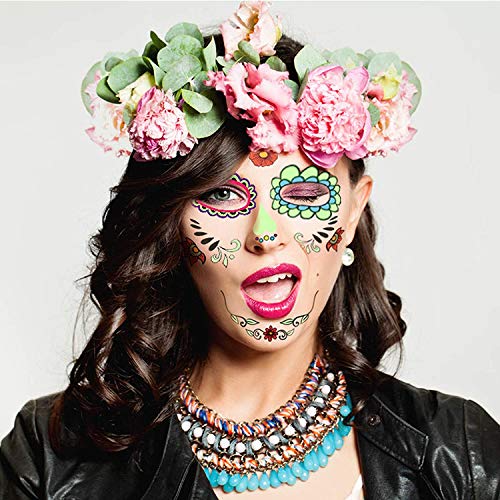 Glow in the Dark Temporary Face Tattoos, 6 Sheets Sugar Skull