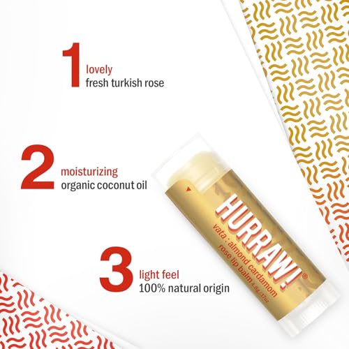 Hurraw! Almond, Cardamom, Rose (Vata) Lip Balm, 3 Pack: Organic, Certified Vegan, Cruelty and Gluten Free. Non-GMO, 100% Natural Ingredients. Bee, Shea, Soy and Palm Free. Made in USA