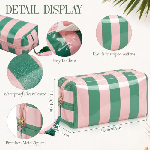 Gilprop 6 Pcs Clear Coated Makeup Bags Pink Green Striped Octagon Style Waterproof Cosmetic Organizer