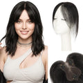 Human Hair Topper with Curtain Bangs - 11 Inch Clip-In for Thinning Hair