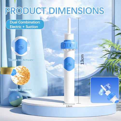 Ear Vacuum Ear Wax Removal Kit, Electric Ear Wax Vacuum with Strong Suction, Soft Silicone Tips, Ear Vacuum Wax Remover Tool with 2 Replacement Heads for Family Use ? Himmelblau