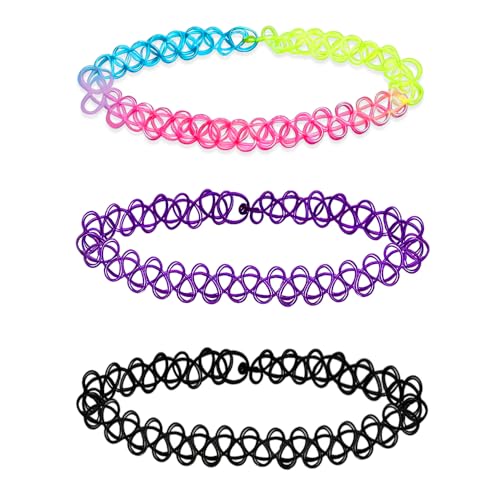 3PCS Black Tattoo Choker Necklaces - 90s Y2K Adjustable Elastic Collar