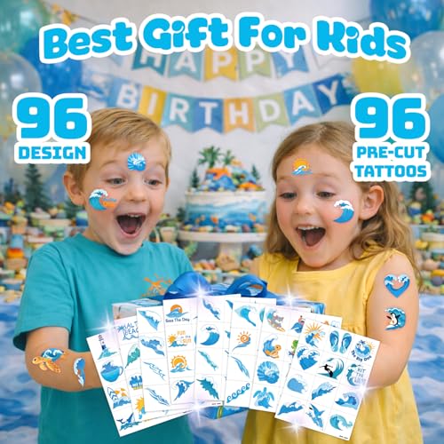 96 PCS Summer Wave Temporary Tattoos for Kids | Ocean Beach Party Favors