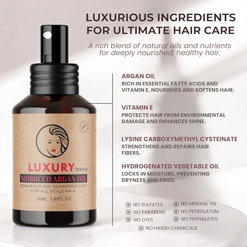Pure Moroccan Argan Oil for Silky, Frizz-Free Hair - 1.69 Oz