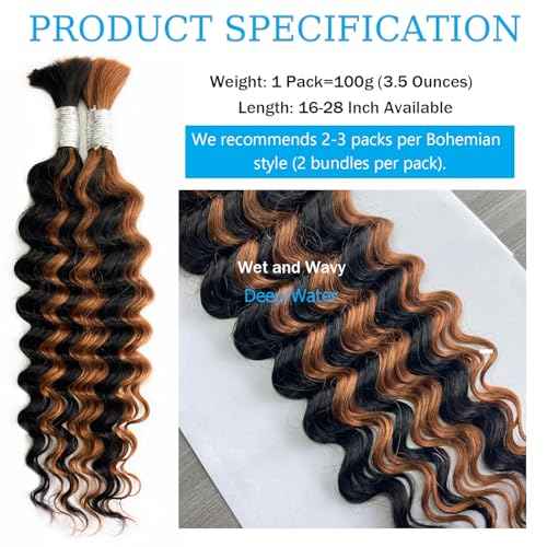 22 Inch 1B/30 Human Braiding Hair For Boho Braids Human Hair Braiding Hair 100g Deep Wave Bulk For Braiding