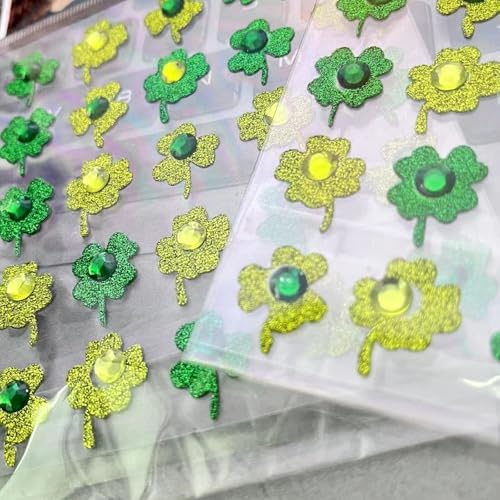 50pcs St. Patrick's Day Face Jewelry Green Shamrock Rhinestones Face Tattoo Sticker for Women and kids 3D self-adhesive Green Face Gems for Face Nail Makeup Decoration