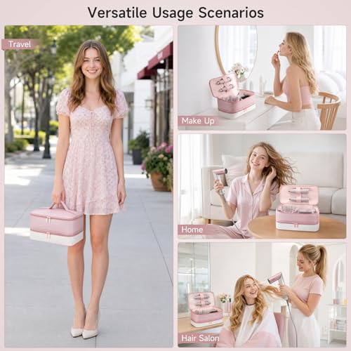 Shark Hair Dryer Travel Case - Double-Layer Storage, Pink