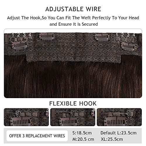 YILITE Wire Hair Extensions Real Human Hair £¬Wire hair 18 inches 95g Silky Straight #2 Dark Brown Human Hair Extensions One Piece Wire Hair Extensions with Fish Line