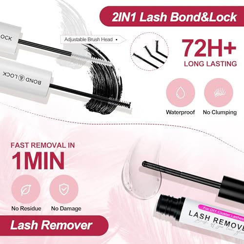 CAELYMINE Lash Extension Kit for Beginners Lash Clusters Kit with Spikes Lash Glue Remover Lash Kit Bond and Seal Individual Lashes Kit Eyelash Applicator (BDD11 10-16 Mix)