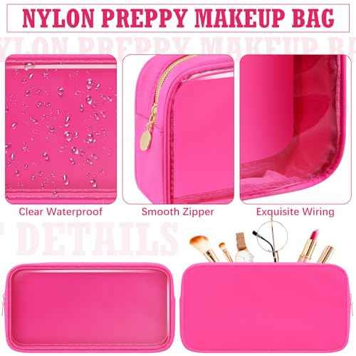 Hushee 4 Pcs Clear Nylon Makeup Bag for Women Gifts Preppy Cosmetic Bag PVC Travel Toiletry Zipper Pouch Waterproof Storage Organizer Pouch for Women(Small)