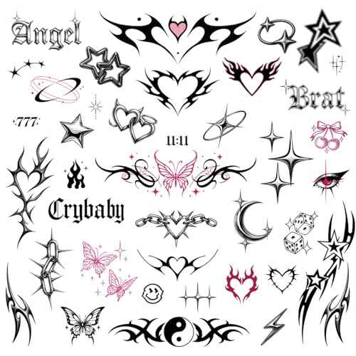 Cute Y2K Temporary Tattoos | Realistic Waterproof Fake Tats | Festival, Bachelorette, Halloween, Birthday Favors, Accessories
