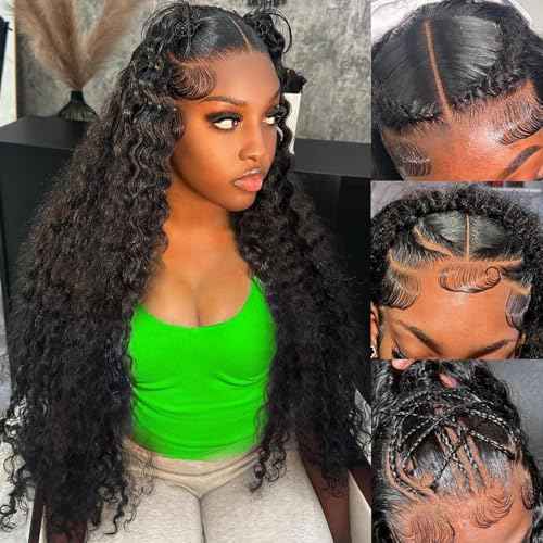 30 Inch Deep Wave Wig 13x6 Lace Frontal Deep Wave Wigs Human Hair 200% Density Pre Plucked Lace Front Wigs for Women 13x6 Lace Curly Human Hair Wig Deep Wave Glueless Wig