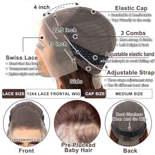 30 Inch Chocolate Brown Lace Front Wig 200% Density 13x4 Straight Full Frontal Wigs Human Hair Pre Plucked with Baby Hair 12A Grade Glueless Chocolate Brown Wig for Women