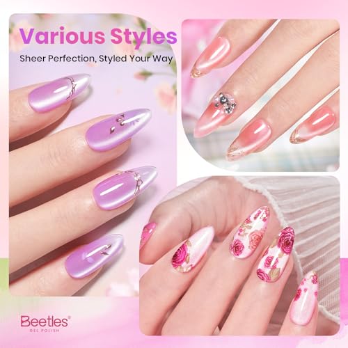 Beetles Fairy Garden Cat Eye Gel Nail Polish Set - 6 Colors 15ML Spring Gel Polish Kit Glitter Pink Purple Blue Orange Red Green Magnetic Effect Soak Off UV Nail Art DIY Manicure Gift for Women
