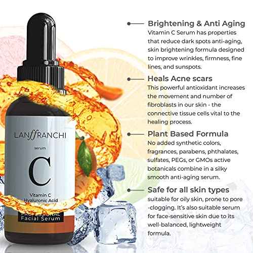 Vitamin C and Hyaluronic Acid Face Serum, Brightening and Anti-Aging, Plant-Based Formula, Unisex, 1 oz