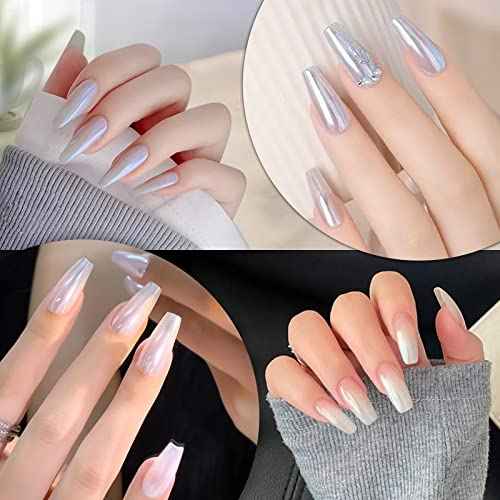 Artdone 2 Jars Chrome Nail Powder White and Red Pearl, Iridescent Aurora Powder Metallic Mirror Effect Pigment Pearlescent Mermaid Pearl Dust Kit, Decoration Acrylic Resin Craft