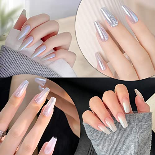 Artdone 2 Jars Chrome Pearl Nail Powder - White & Red Aurora Mirror Pigment
