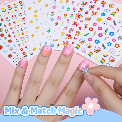 FANDAMEI Kids Press On Nails Set with Stickers & Gems