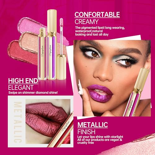 Dark Red Metallic Liquid Lipstick Waterproof Long Lasting