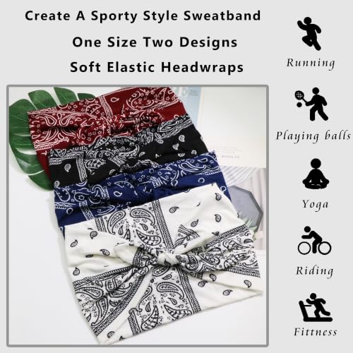 FULZTEY Wide Bow Headbands for Women - 4PC Paisley Print Set